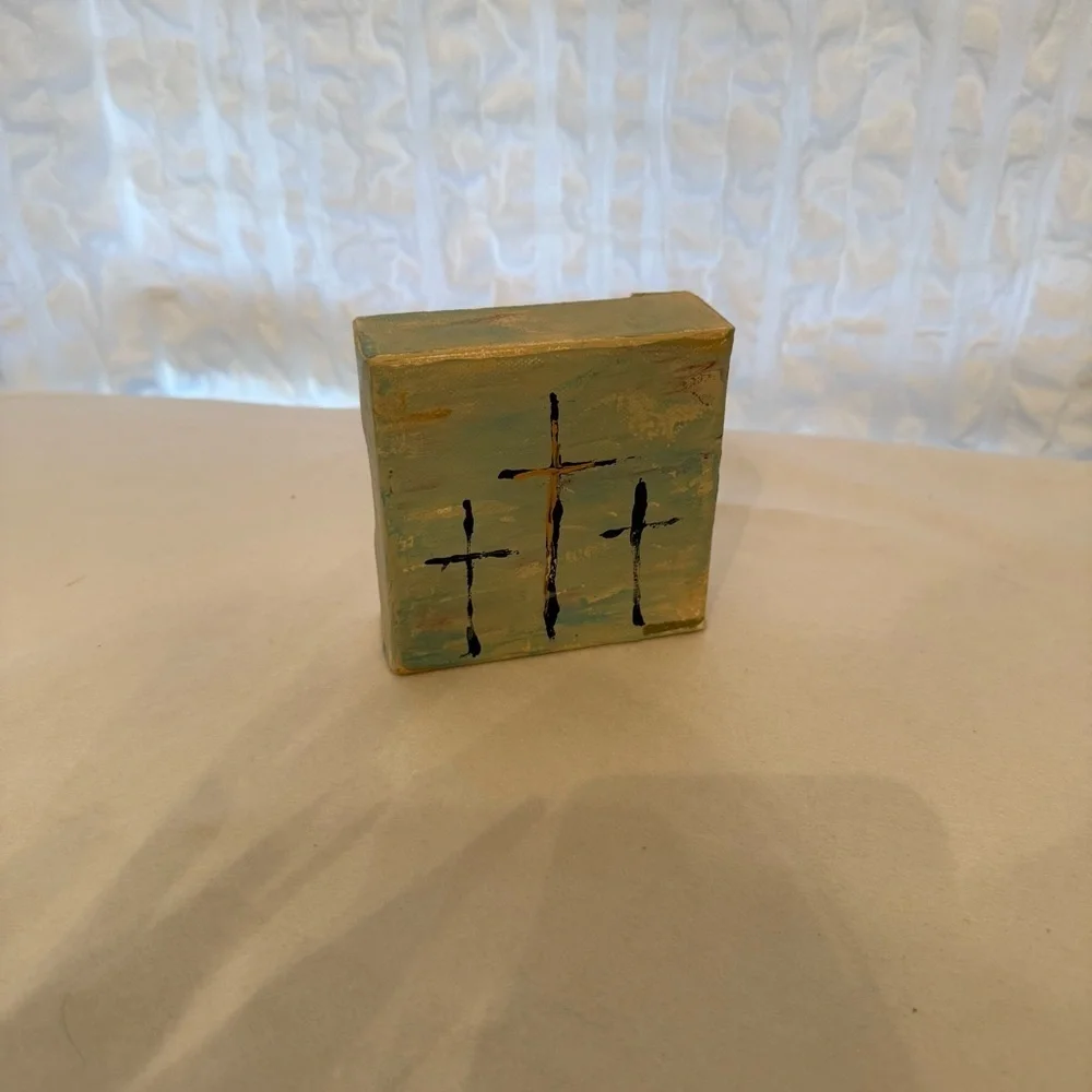 Abstract Crosses Canvas Wall Art - Blue and Gold